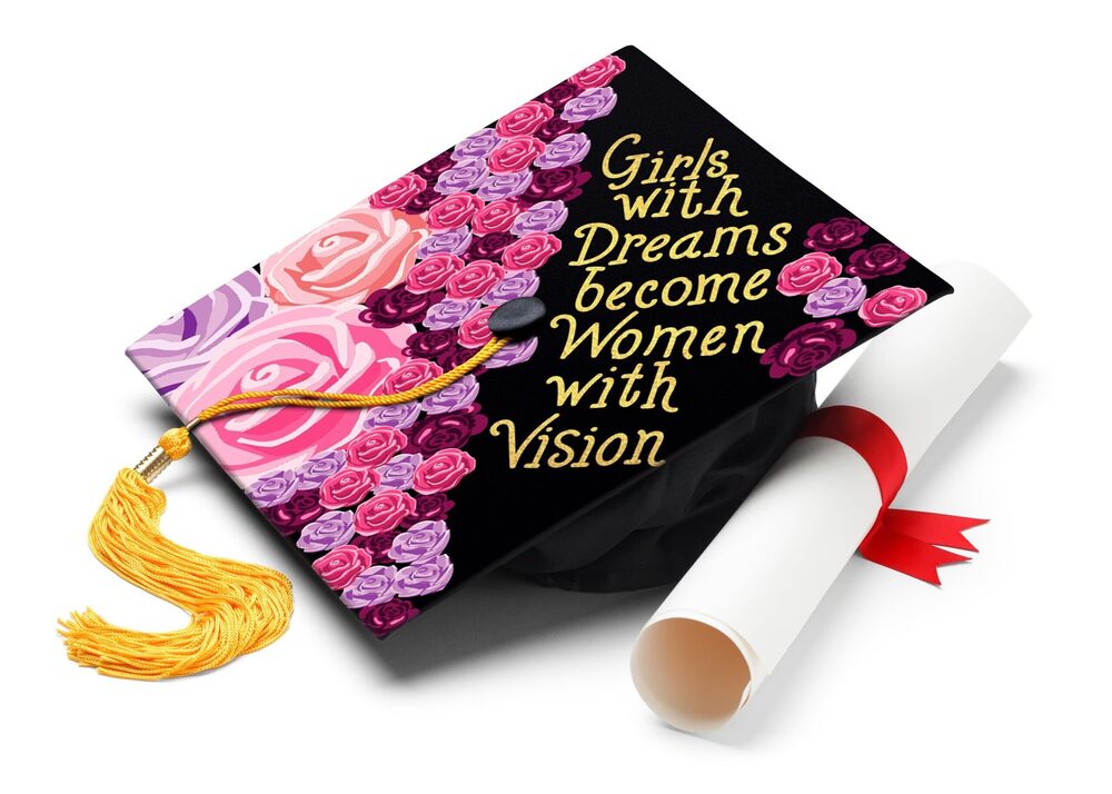3989 Girls with Dreams Become with Vision Graduation Cap Topper Black